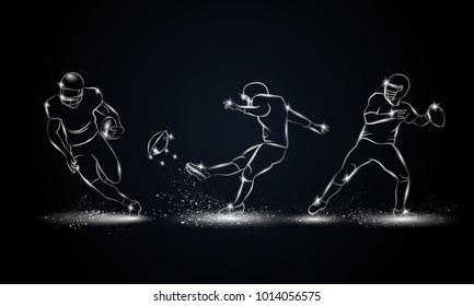 American football players set. Metallic linear football player illustration for sport banner, background and flyer.