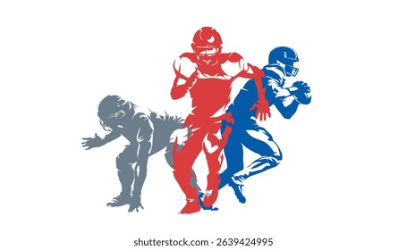 American football players silhouettes, group of sports athletes playing football, team sport athletes