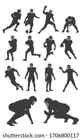 American Football Players Silhouettes , vector pack, various pose set