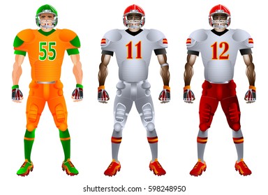 American football players. Uniform. Set. Vector illustration. Isolated on the white background