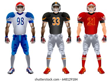 American football players in uniform. Vector illustration. Isolated on white