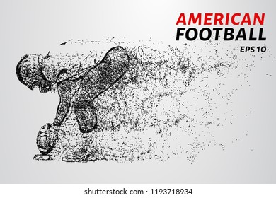 American football from points and circles. Football player sets the ball to hit