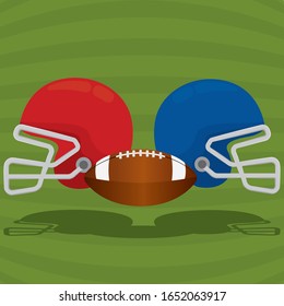 American football poster with a helmets and ball - Vector