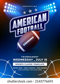 American Football Poster Template Vector Design. Modern Professional Poster American Football And Rugby Game. American Football League Poster, Football Ground As Background.