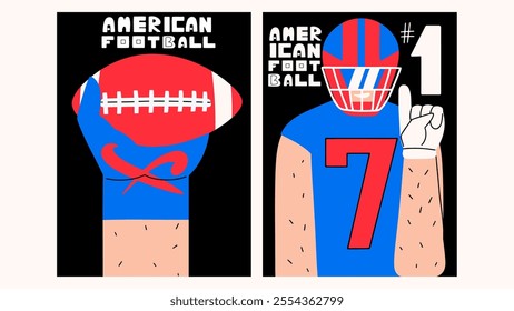 American football posters with a football player. Vector illustration