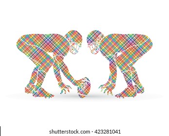 American Football prepare to battle designed using colorful pixels graphic vector