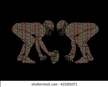 American Football prepare to battle designed using colorful mosaic pattern graphic vector