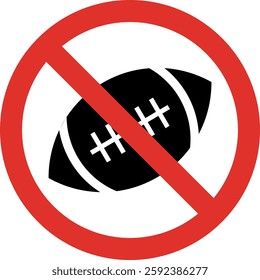 American football prohibited sign . No rugby ball sign . Vector illustration