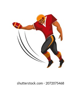 American Football Quarterback Player Hitting Ball. Gridiron Football Player, Athlete Vector Character In Protective Helmet And Uniform Throwing Or Kicking Ball, Making Pass, Shooting Goal