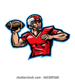 American Football Quarterback Throwing Football Vector Illustration