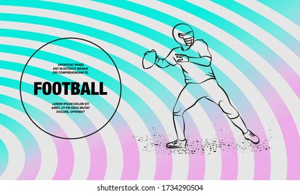 American football quarterback throws the ball. Vector outline of football player sport illustration.