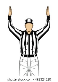 American football referee with both hands up as a touchdown vector on isolated