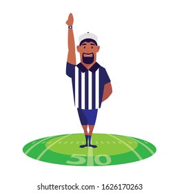 american football referee with his hand up on stadium grass vector illustration design