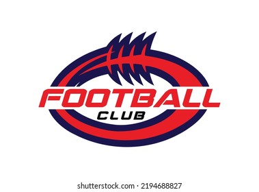 American football or rugby ball flying through the air at great speed leaving a motion trail, also as a logo idea with white background.