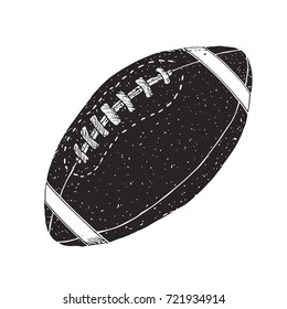 American football, rugby ball hand drawn grunge textured sketch, vector illustration isolated on white background.