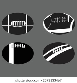 American Football and Rugby Ball Icon Set - Black and White Sports Design