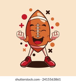 American football rugby ball mascot character with hand-drawn style by pxlgraph. Perfect for background, poster, template, sticker, print, and t-shirt design.