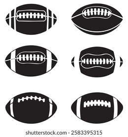 American Football, Rugby Ball, and Football Silhouette Set