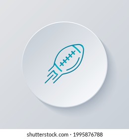 American football, rugby ball, sport logo. Cut circle with gray and blue layers. Paper style