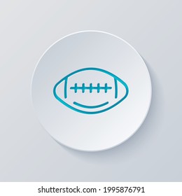 American football, rugby ball, sport logo. Cut circle with gray and blue layers. Paper style