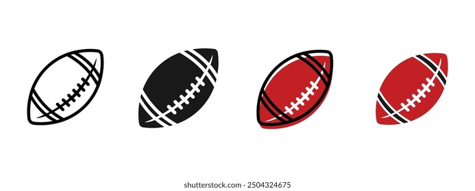 American football, rugby ball various styles, outline, solid black and colored, editable vector eps 10.