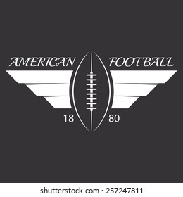 American football or rugby ball with wings, sport logo, overlapping effect