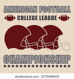 American football or rugby club badge. Typography design with american football ball and helmet silhouette - vector