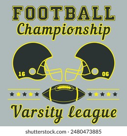 American football or rugby club sticker, patch. Vector for shirt, logo, print, stamp, tee, patch. Design with football helmet ball