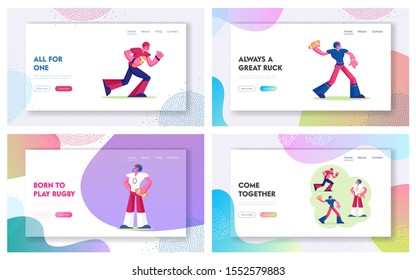 American Football or Rugby College Tournament Website Landing Page. Professional Sportsmen Attacking Opponents Championship on Stadium Sport Lifestyle Web Page Banner. Cartoon Flat Vector Illustration