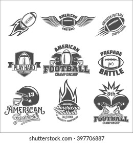 American football and rugby labels, emblems and design elements. 