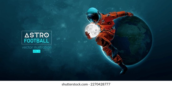 American Football, Rugby-Spieler-Astronaut in der Raumfahrt und Erde, Mondplaneten auf dem Hintergrund des Raumes. Vektorgrafik