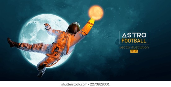 American football, rugby player astronaut in space action and Moon, Mars planets on the background of the space. Vector