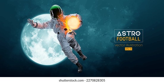 American football, rugby player astronaut in space action and Moon, Mars planets on the background of the space. Vector