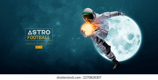 American football, rugby player astronaut in space action and Moon, Mars planets on the background of the space. Vector