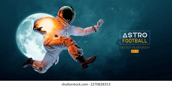 American football, rugby player astronaut in space action and Moon, Mars planets on the background of the space. Vector