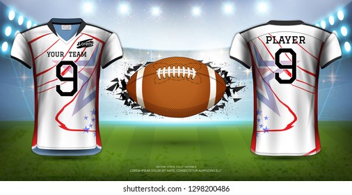 American Football, Rugby or Soccer Jerseys Uniforms, Realistic Graphic Design Front and Back View for Presentation Mockup Template, Vector EPS10 fully editable, Easy Possibility to Apply Your Artwork.