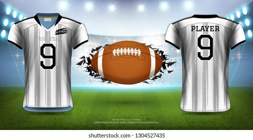 American Football, Rugby or Soccer Jerseys Uniforms, Design for Sport Poster, Banner, Flyer, Brochure or Presentations Template, Vector EPS10 fully editable, Easy Possibility to Apply Your Artwork.