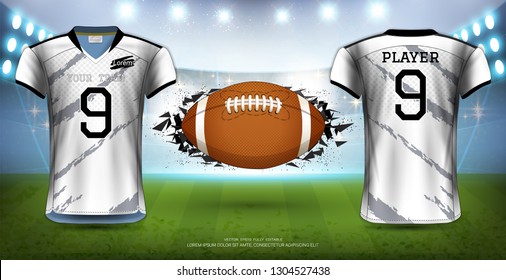 American Football, Rugby or Soccer Jerseys Uniforms, Design for Sport Poster, Banner, Flyer, Brochure or Presentations Template, Vector EPS10 fully editable, Easy Possibility to Apply Your Artwork.