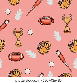 American football and rugby Vector Emoji Set Illustrations. American football and rugby Emoticons seamless pattern.