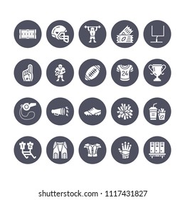 American football, rugby vector flat glyph icons. Sport game elements - ball, field, player, helmet, fan finger snacks. Signs set, championship pictogram. Solid silhouette pixel perfect 64x64.