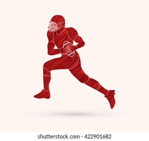 American football running designed using red grunge brush graphic vector