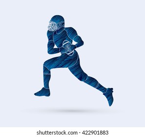 American football running designed using blue grunge brush graphic vector