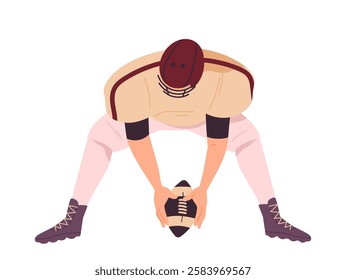 American football scene. Men with ball in hands. Team sports. Hobby and leisure. Athlete and sportsman at competition and championship. Flat vector illustration isolated on white background