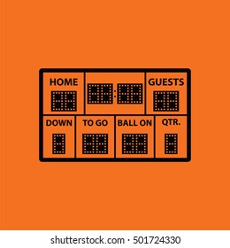 American football scoreboard icon. Orange background with black. Vector illustration.