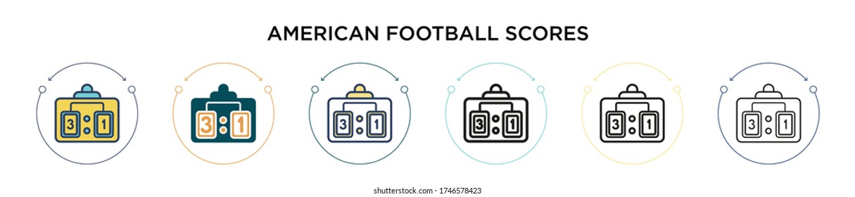 American football scores icon in filled, thin line, outline and stroke style. Vector illustration of two colored and black american football scores vector icons designs can be used for mobile, ui,