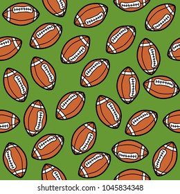 american football seamless pattern hand drawing doodle line on green background