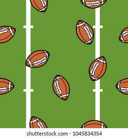 American Football Seamless Pattern Hand Drawing Doodle Line On Green Background