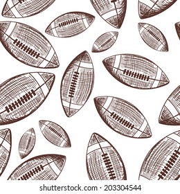 American Football Seamless Pattern In Sketch Style. Vector Illustration. 