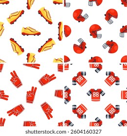American football seamless patterns showing shoes, helmet, gloves and jersey