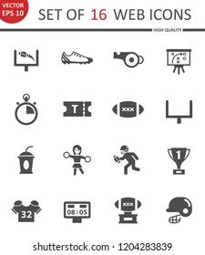 American football. Set of 16 high quality web icons